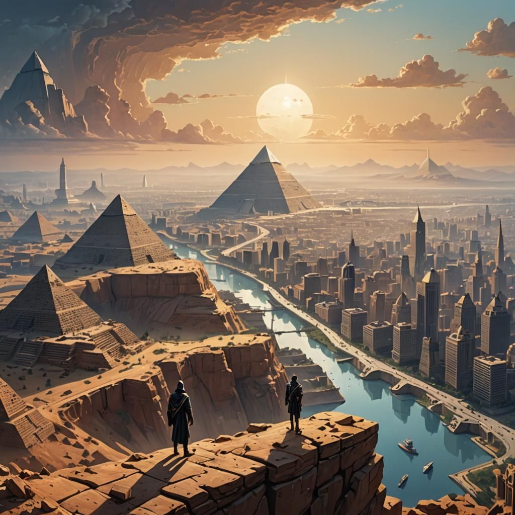 Figure Overlooks Time-Blended Landscape