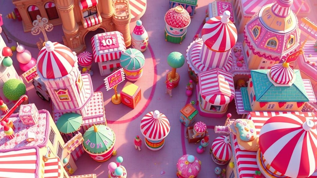 Candy Cityscape in Cheerful Pixar Style