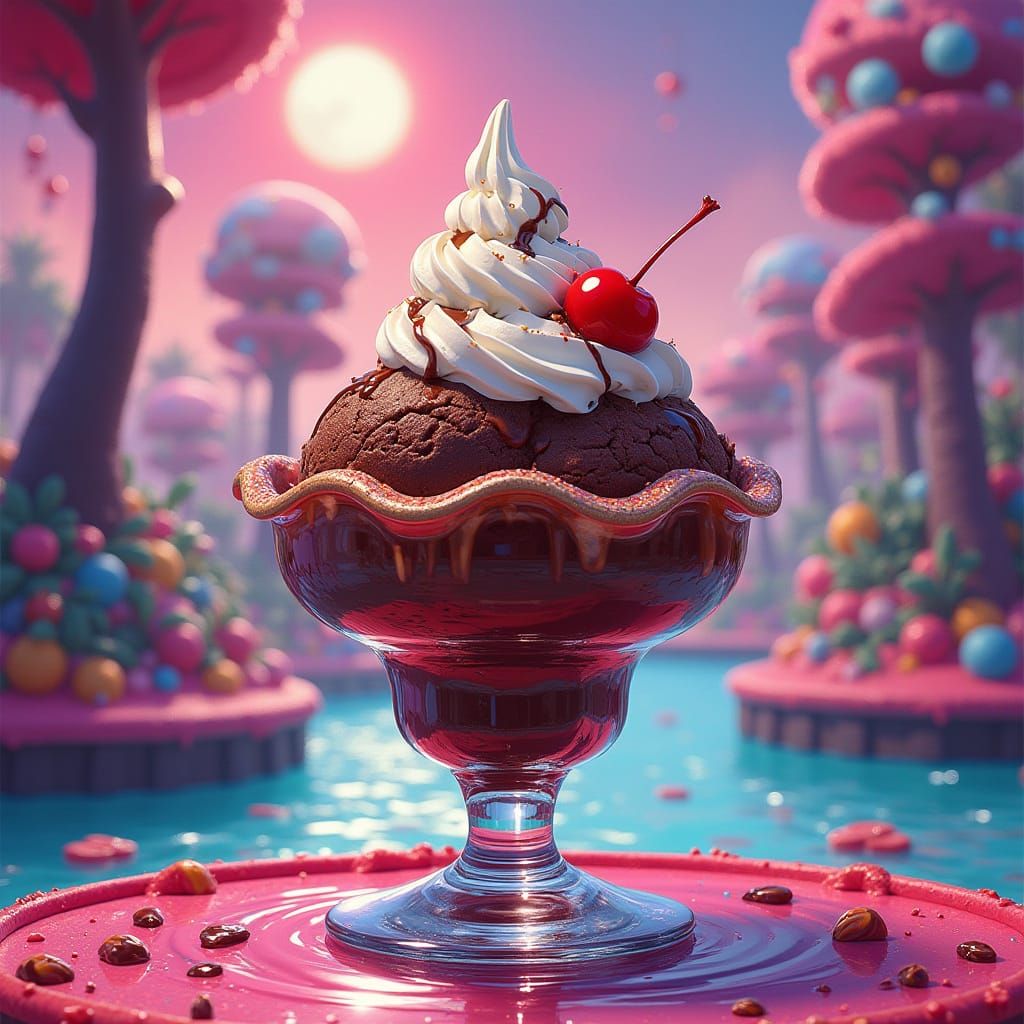Chocolate Sundae in a Surreal Candyland