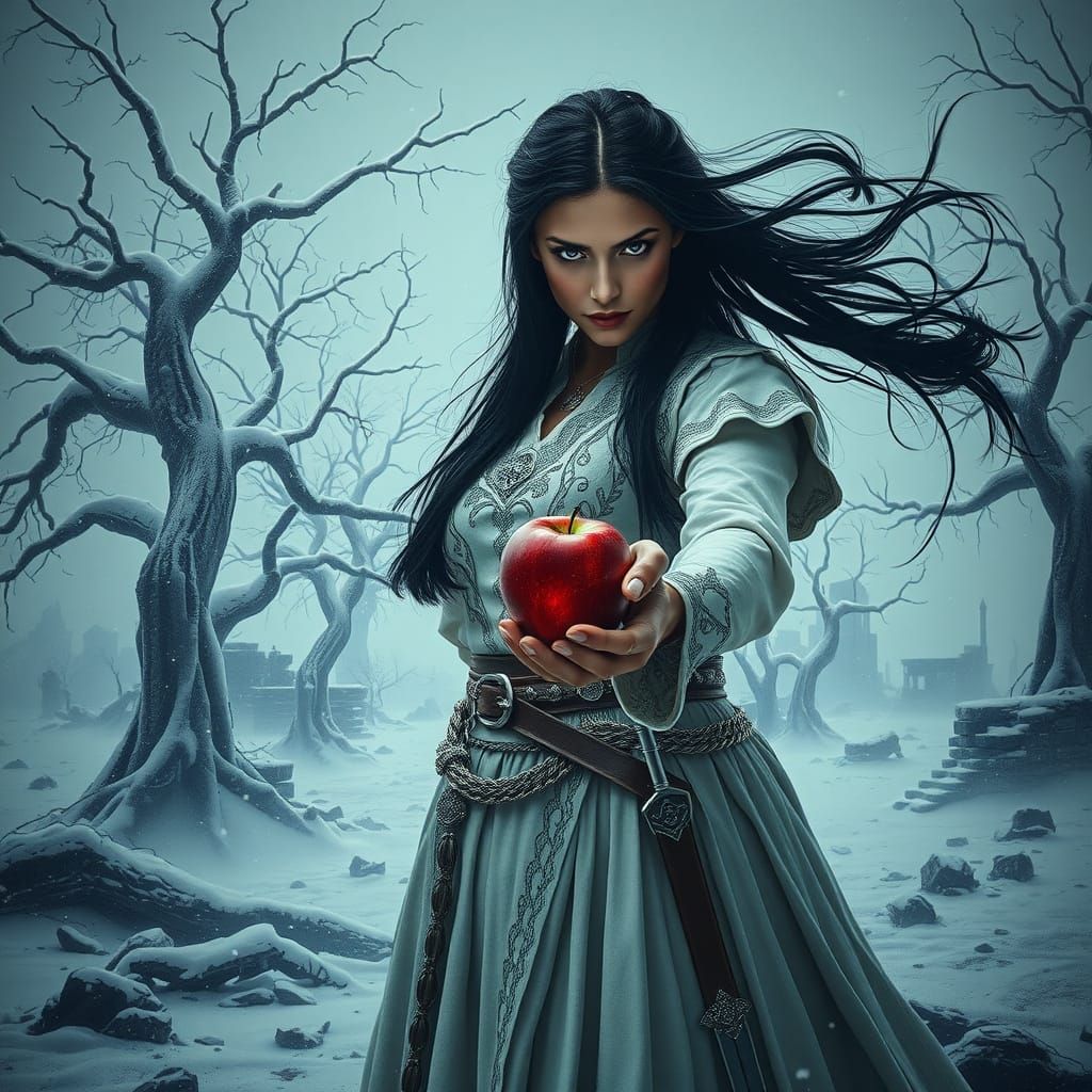 Menacing Woman Warrior in Post-Apocalyptic Winter