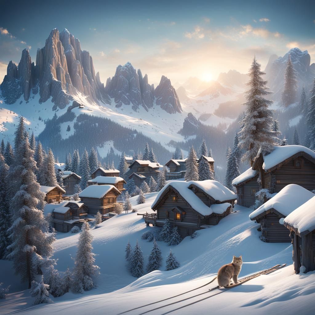 Blue Cat Sledding in Winter Alps