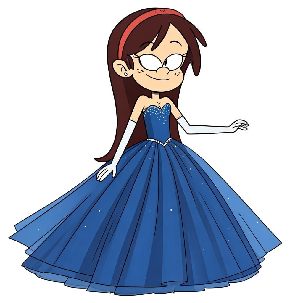 The Loud House Cartoon Style: 11 year old skinny Sid Chang with very long straight hair wearing a long large wide floor ...