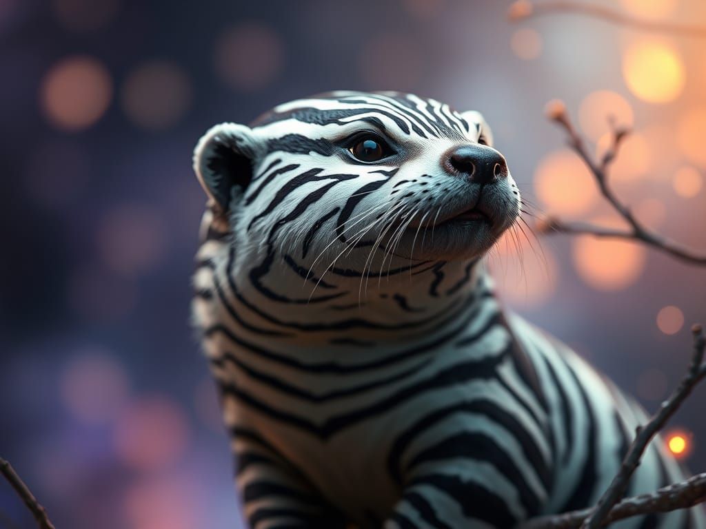 Mystical Zebra Otter in Dreamy, Ethereal Landscape