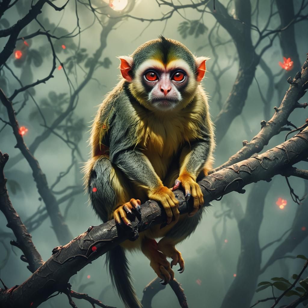 Demonic Squirrel Monkey in Anime Style