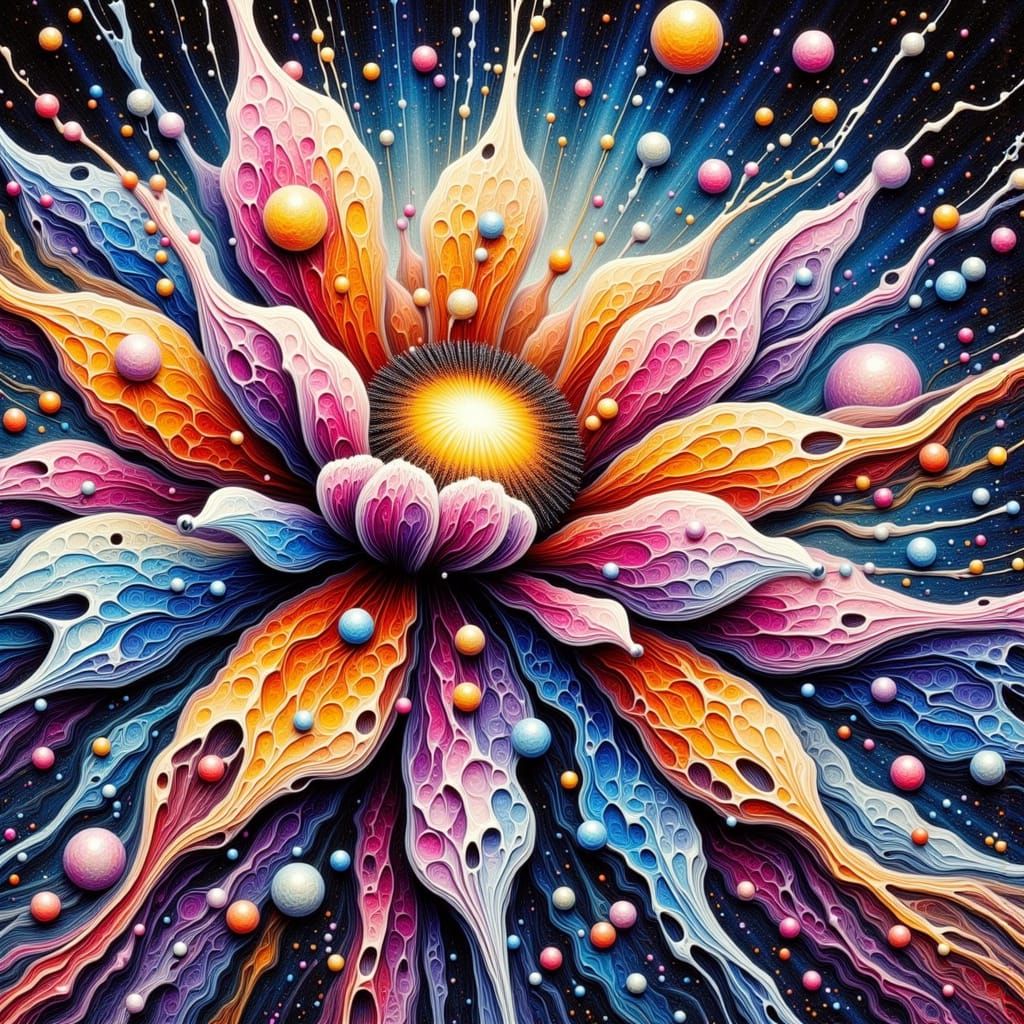 Cosmic Vibrant Watercolor Splash in Mixed Media Style