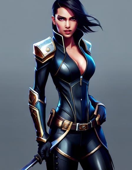 Elegant Black Mech Assassin with Gold and White Details