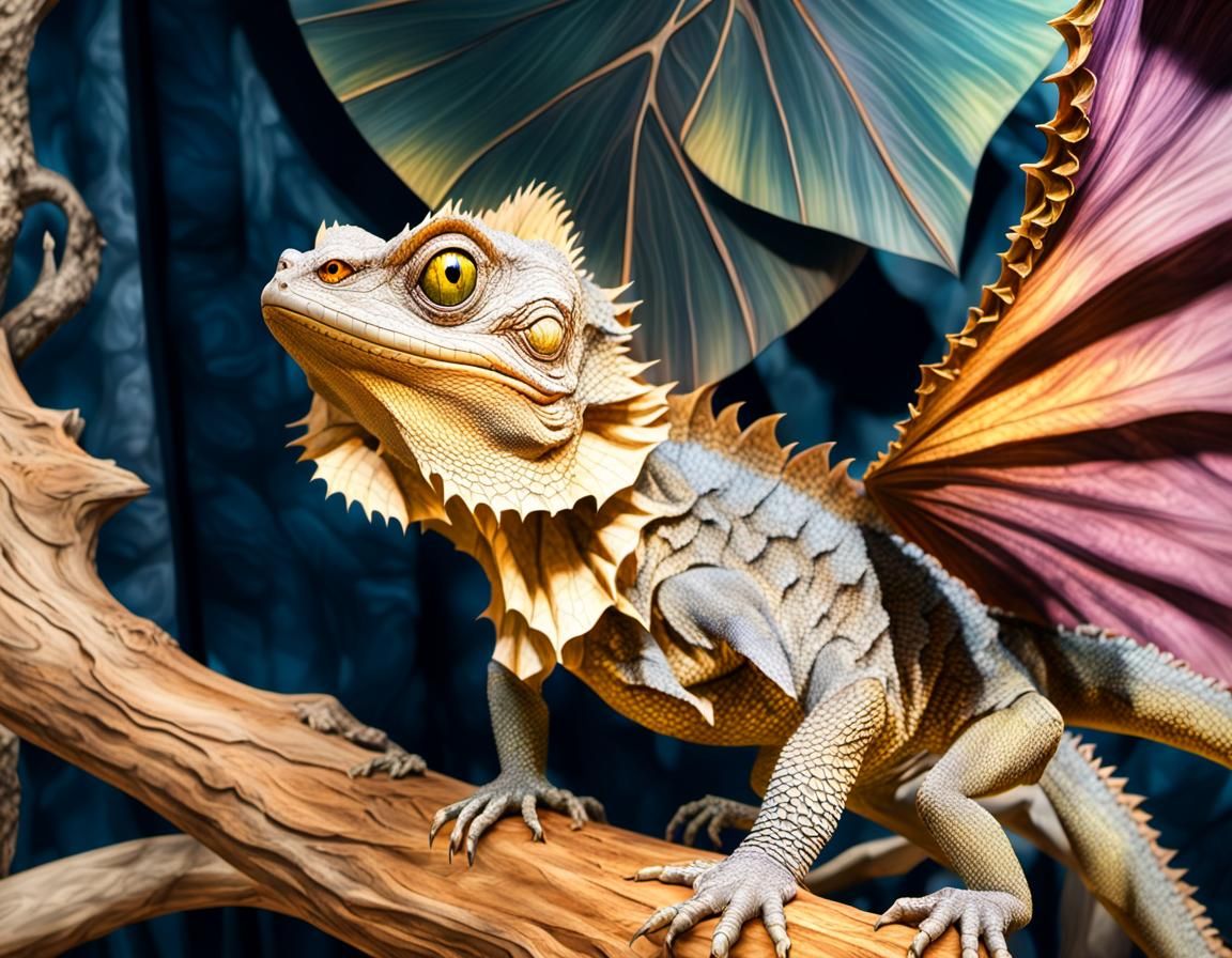 Frightened Frilled Lizard in Dark Fantasy Concept Art