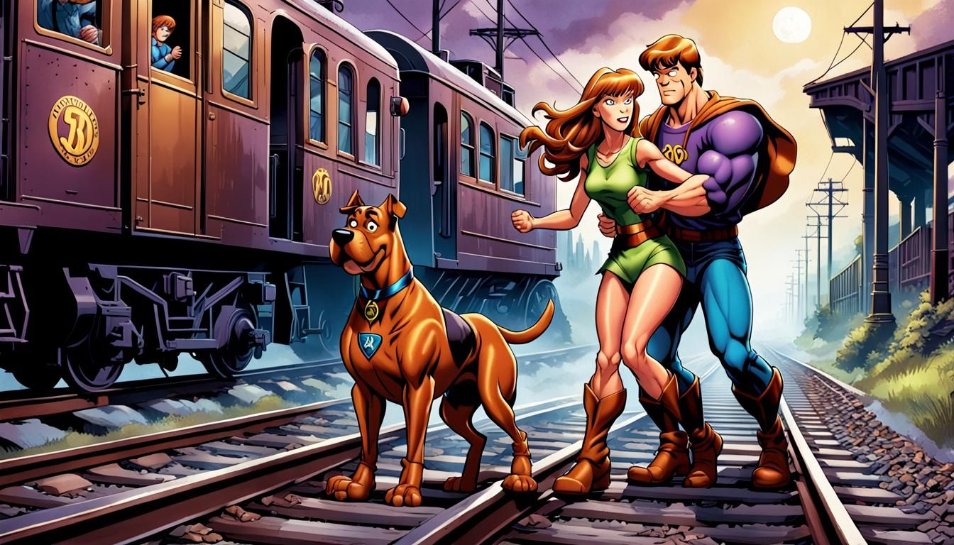 Scooby Doo is a Super Hero who is rescuing Daphne Blake from...