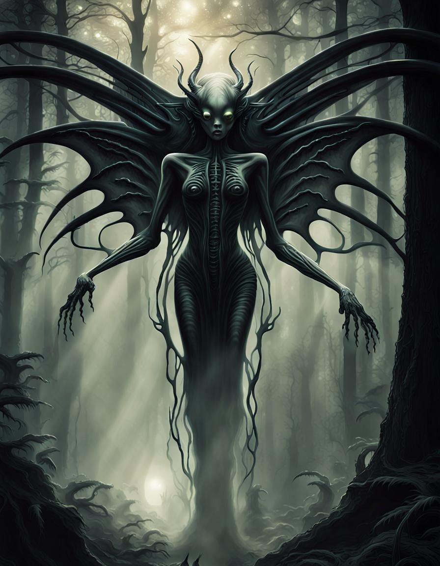 Evil Fairy in Biomechanical Dark Fantasy Style