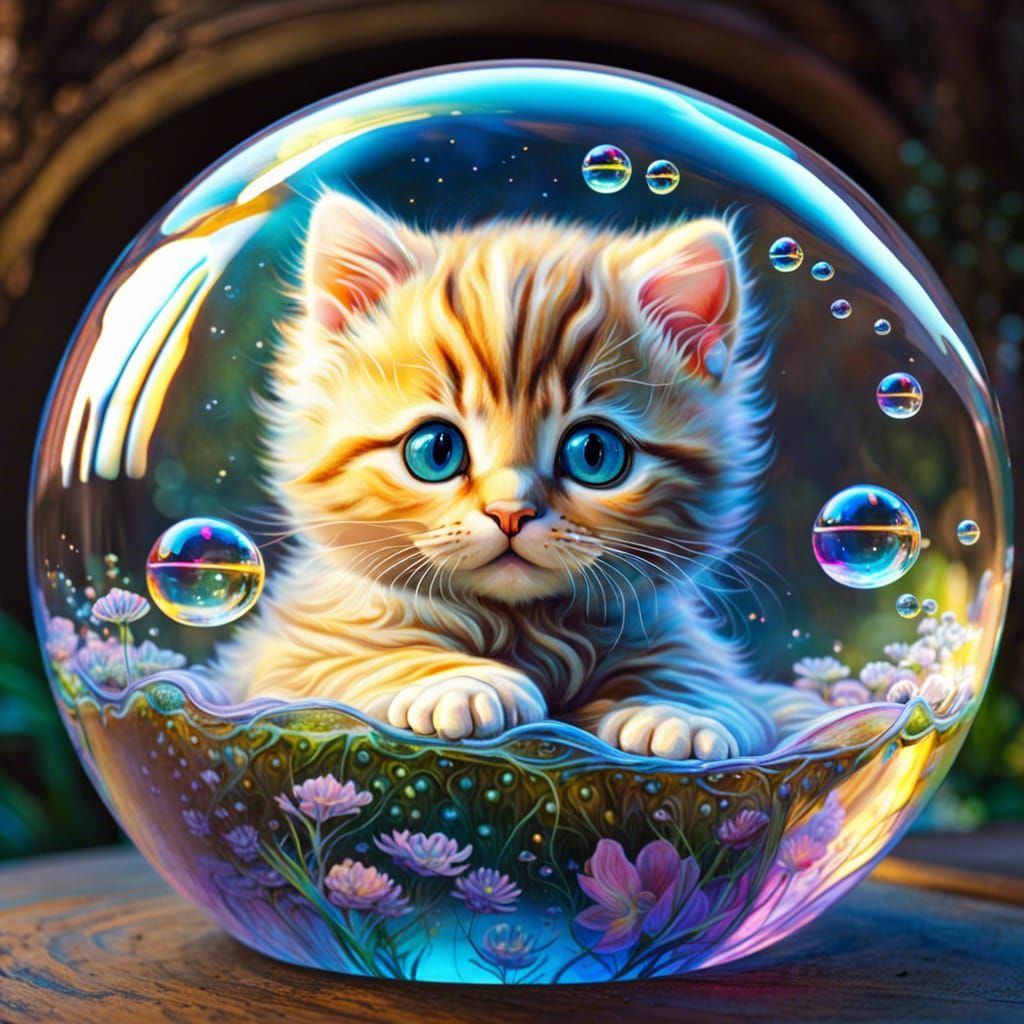 Chibi Cat in Bubble Dreamscape