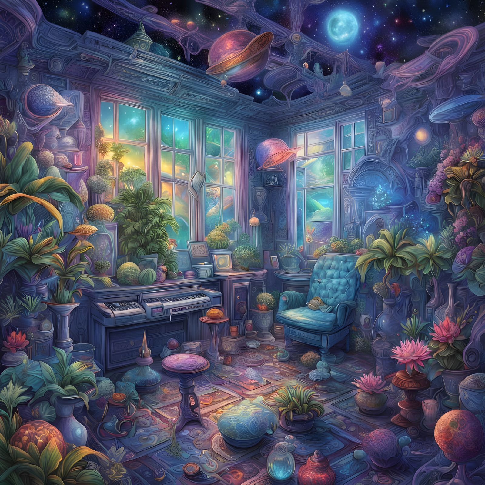 Cosmic Voyage in Vibrant Blue Hues