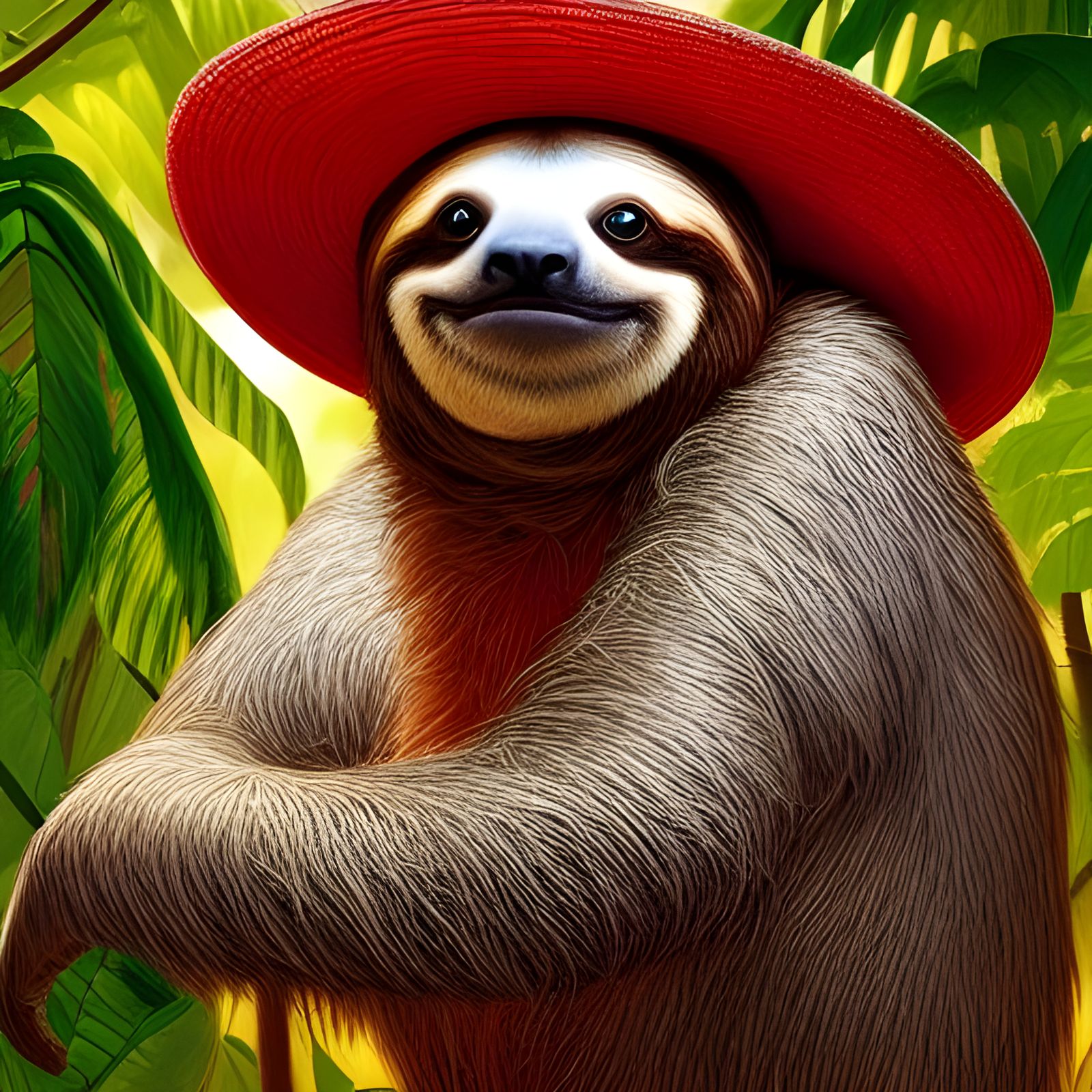 Sloth with Red Beard in Jungle, Pixar Style