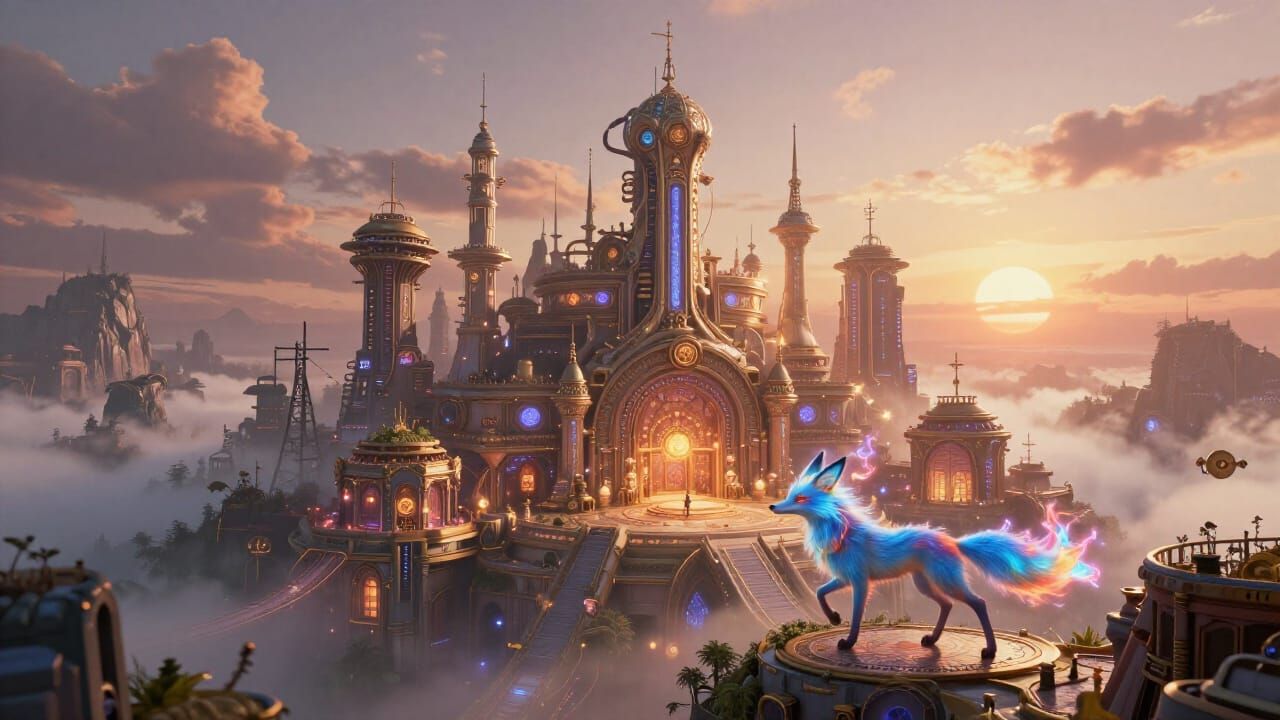 Flaming Fox Spirit Explores Cyberpunk Steampunk City at Suns...