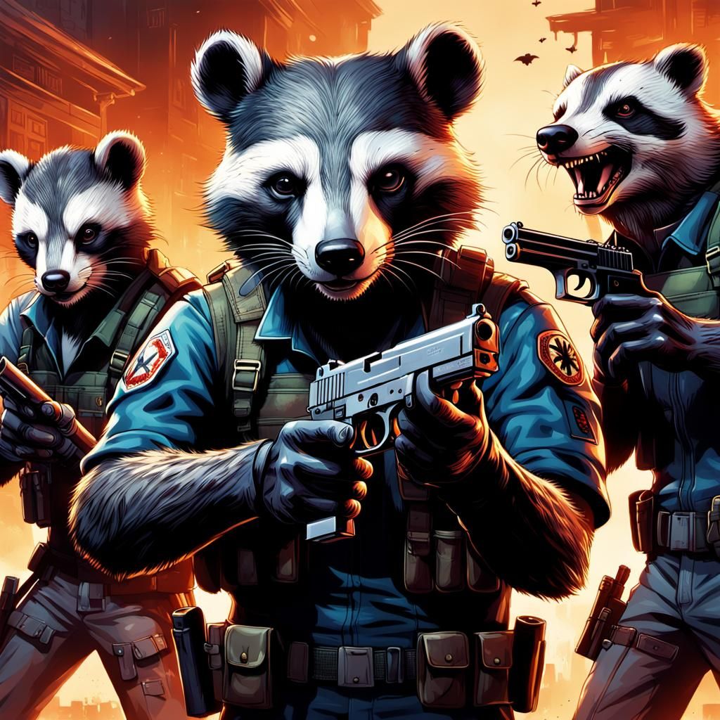 Hyperrealistic Badger Soldiers in Resident Evil Style