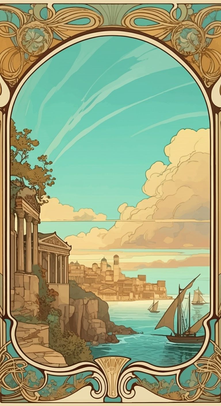 Greco-Roman City by Sea in Art Deco Style