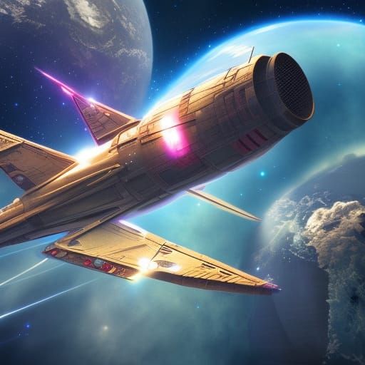 Spaceship Soaring Through Space: Detailed Matte Painting