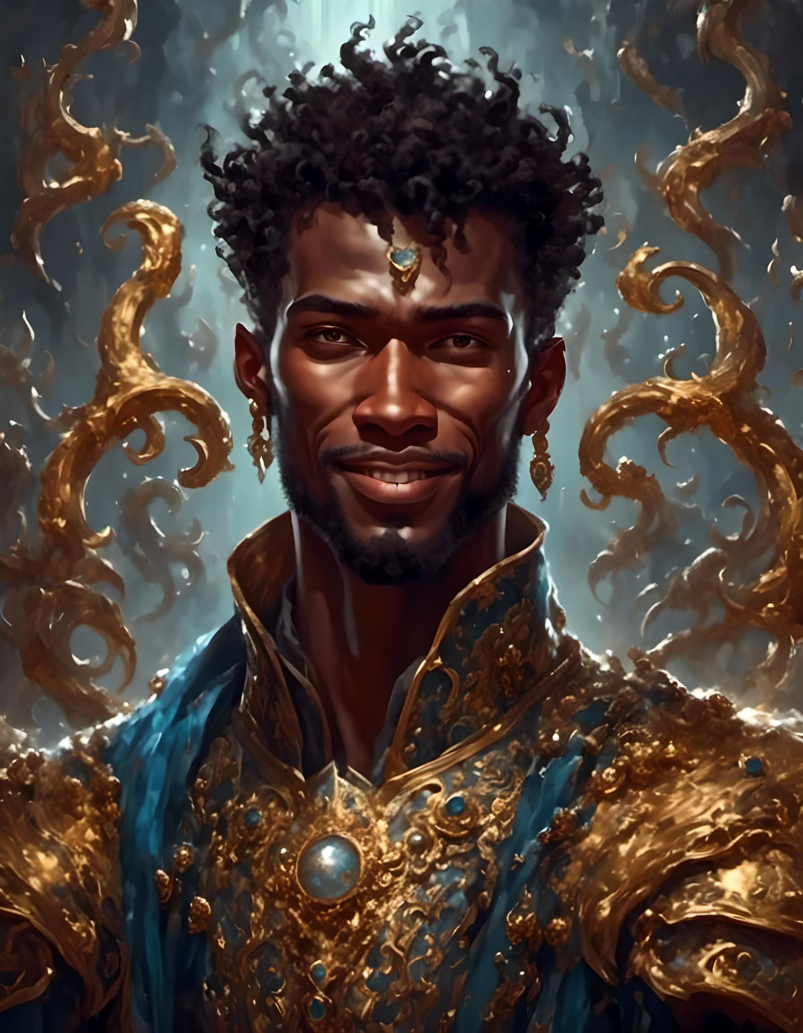 Intense Portrait of a Smiling Man with Piercing Gaze