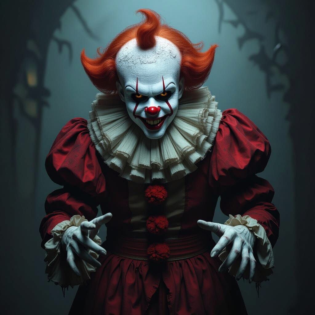 Terrifying Supernatural Clown in Dark Horror Aesthetic