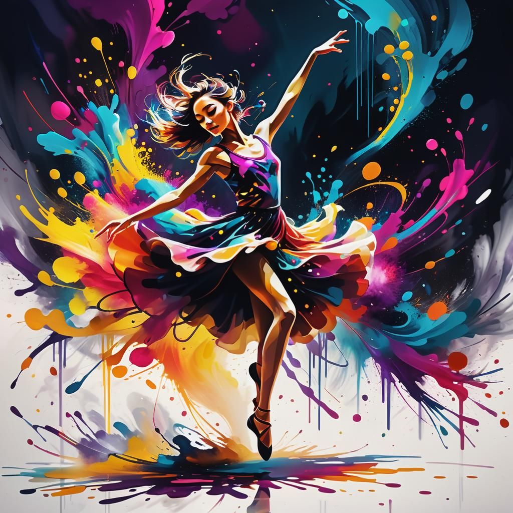 Elegant Dancer in Swirling Ink, a Digital Painting