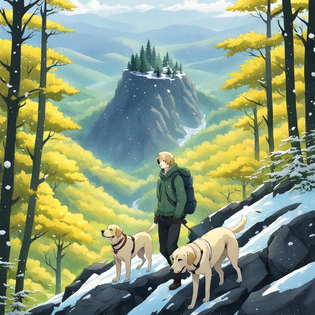 Man and Dog Hiking Snowy Appalachian Trail