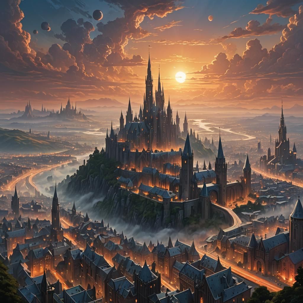 Dual Sunset Over Hybrid Cityscape