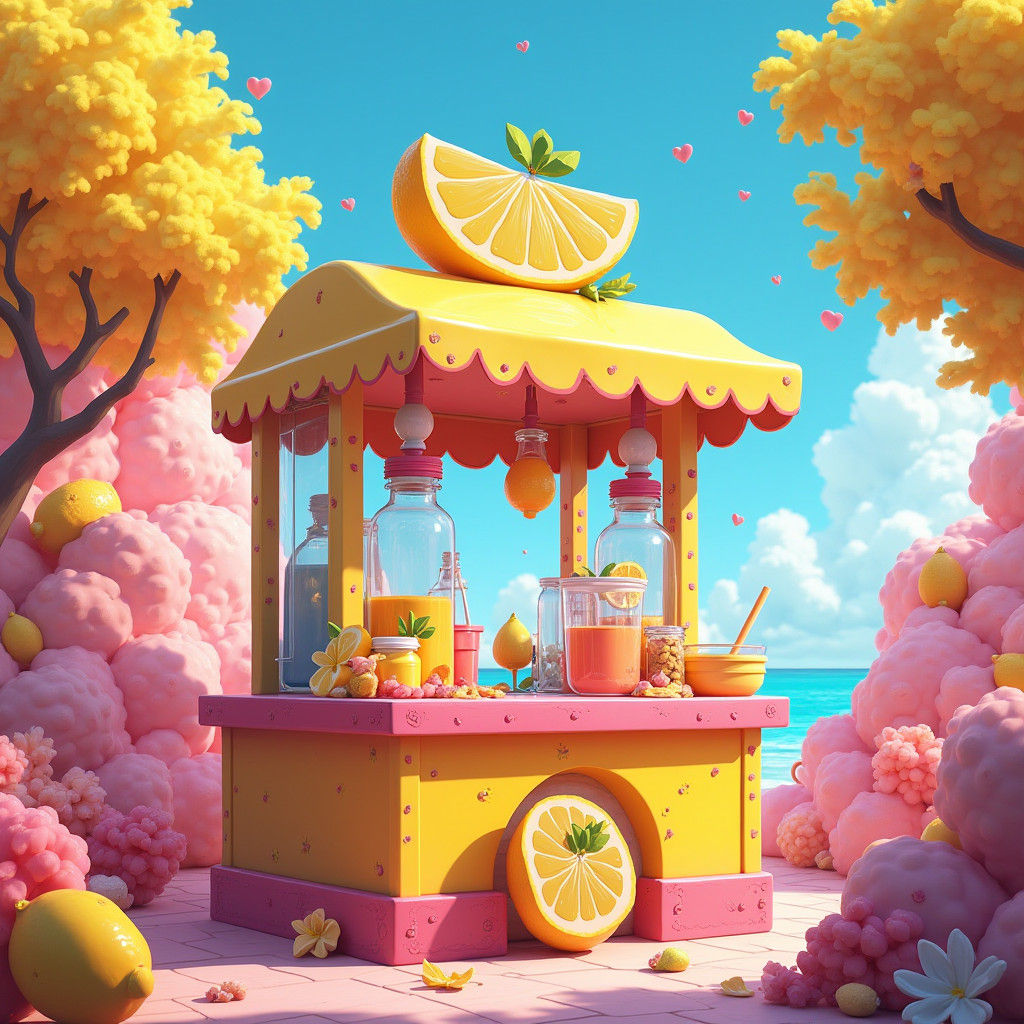 Cartoon Lemonade Stand in Fantasy Style