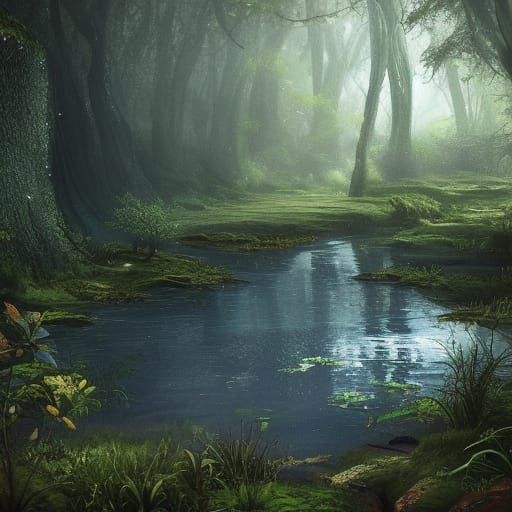 Enchanted Forest with Sunlit Treasure Chest