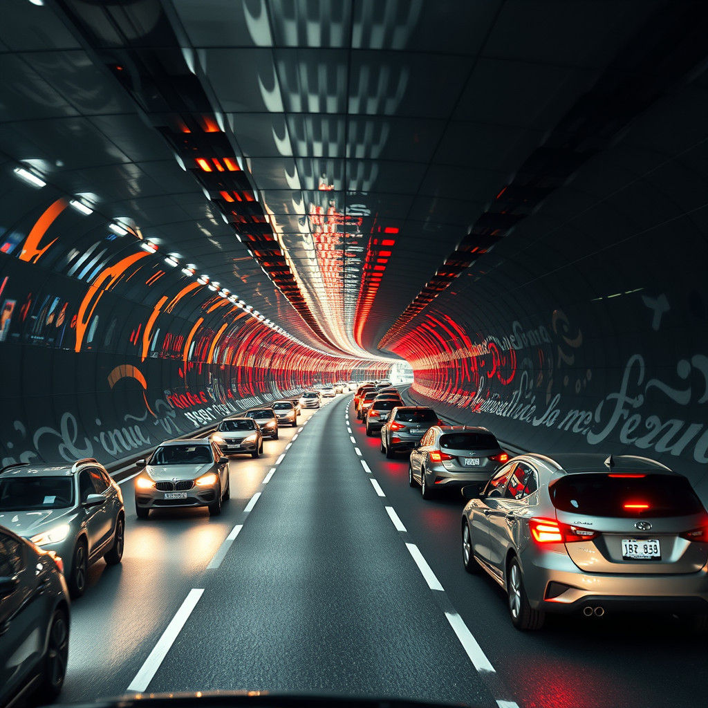 Surreal Tunnel of Morphing Cars Unfolds