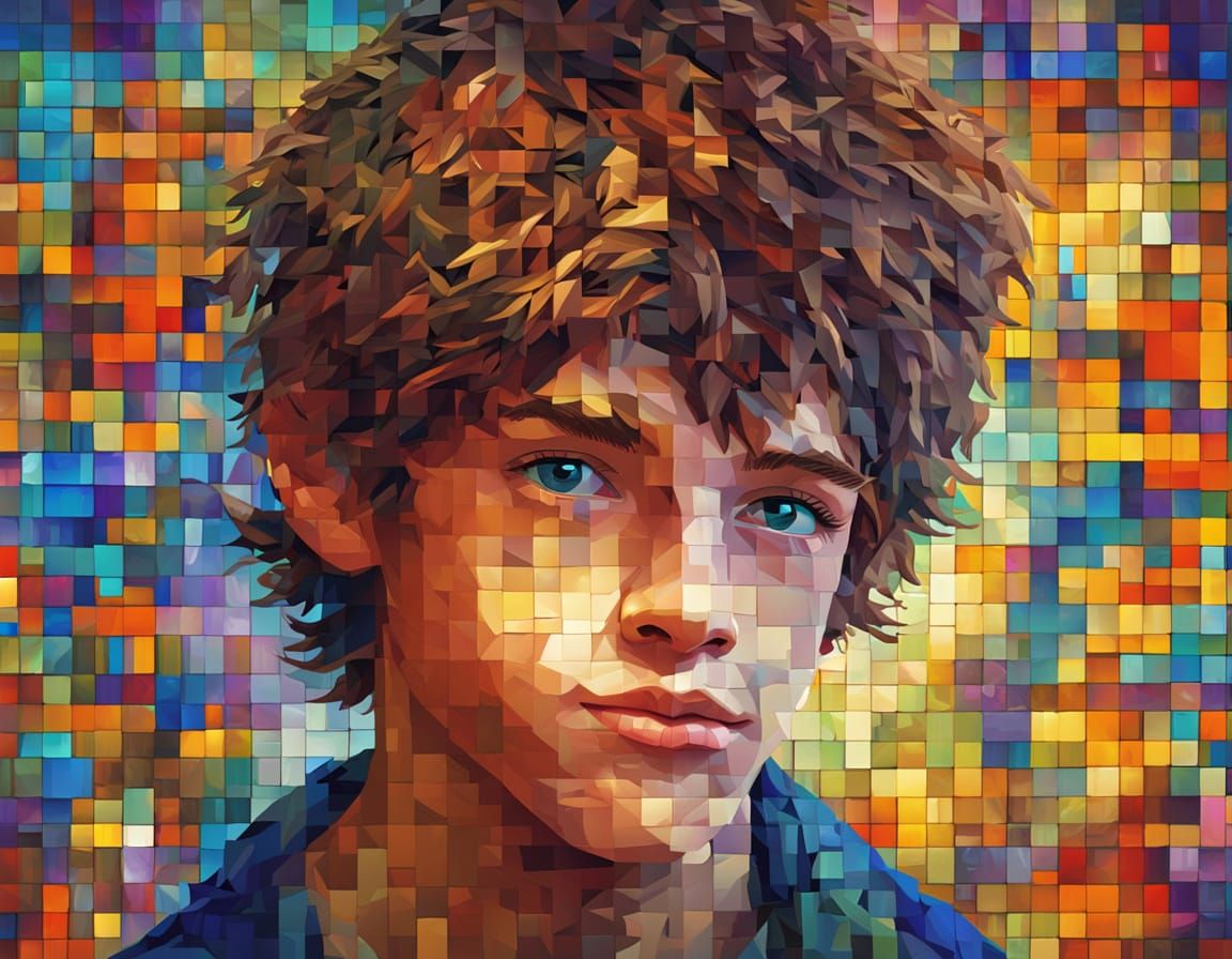Teen Boy Mosaic Portrait in Digital Art Style
