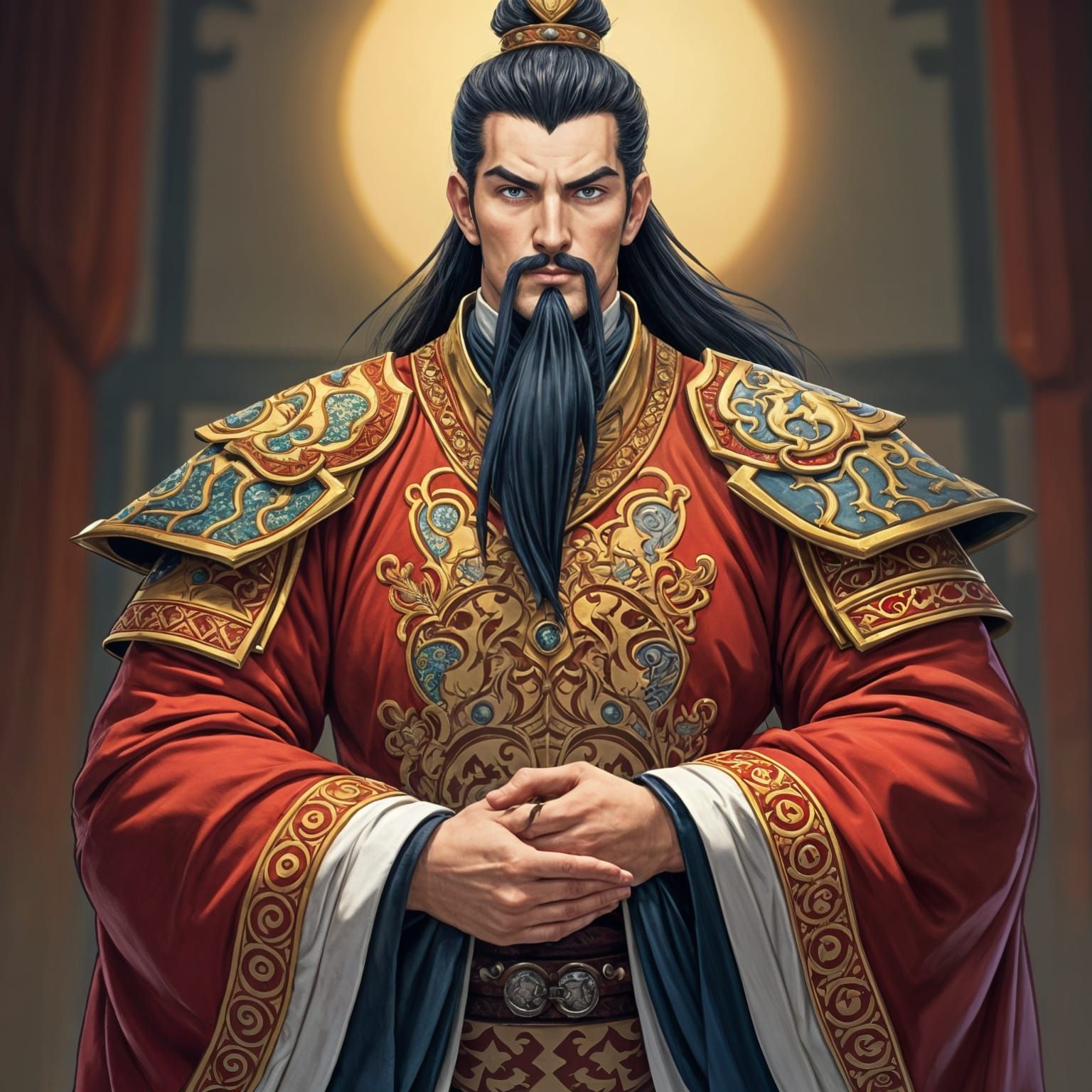 Regal Chinese Emperor in Vibrant Manga-Inspired Attire
