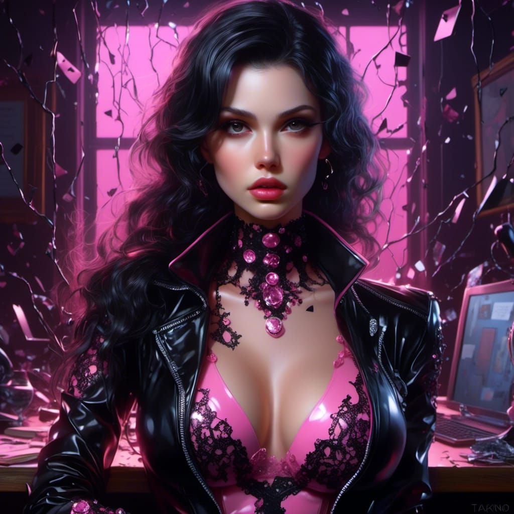 Gothic Oil Painting of French Teacher in Latex