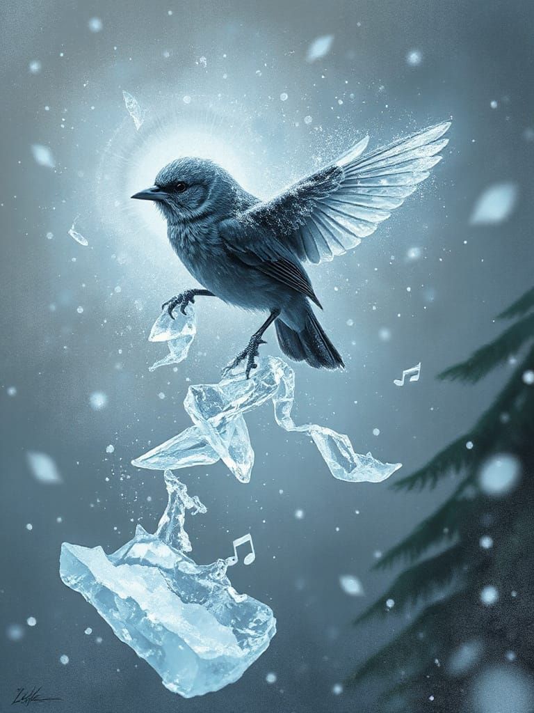 Ethereal Ice Nightingale Emerges from Mural, Spreading Frost...