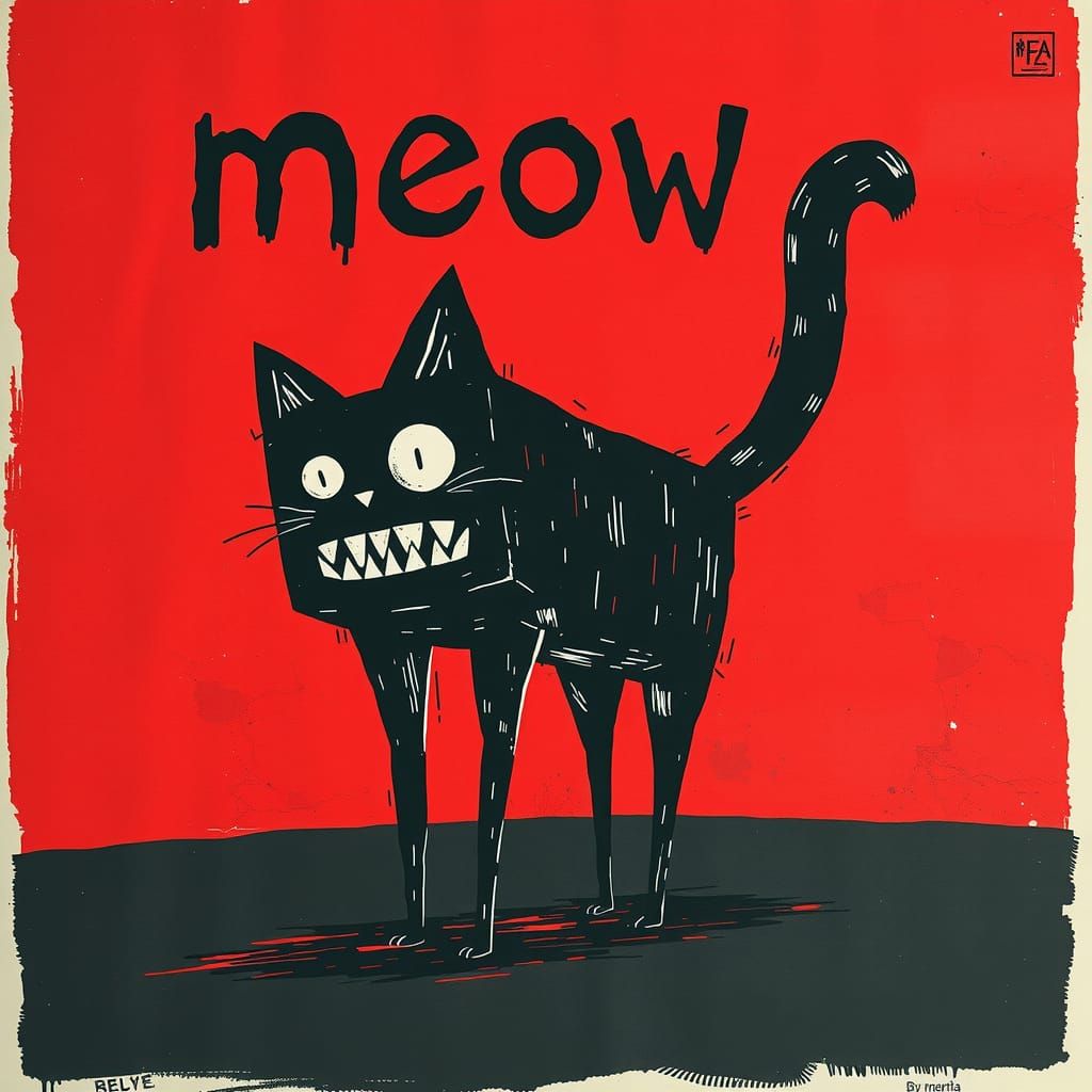 Gritty, Surreal Cat Poster in Dark Grunge Art Style
