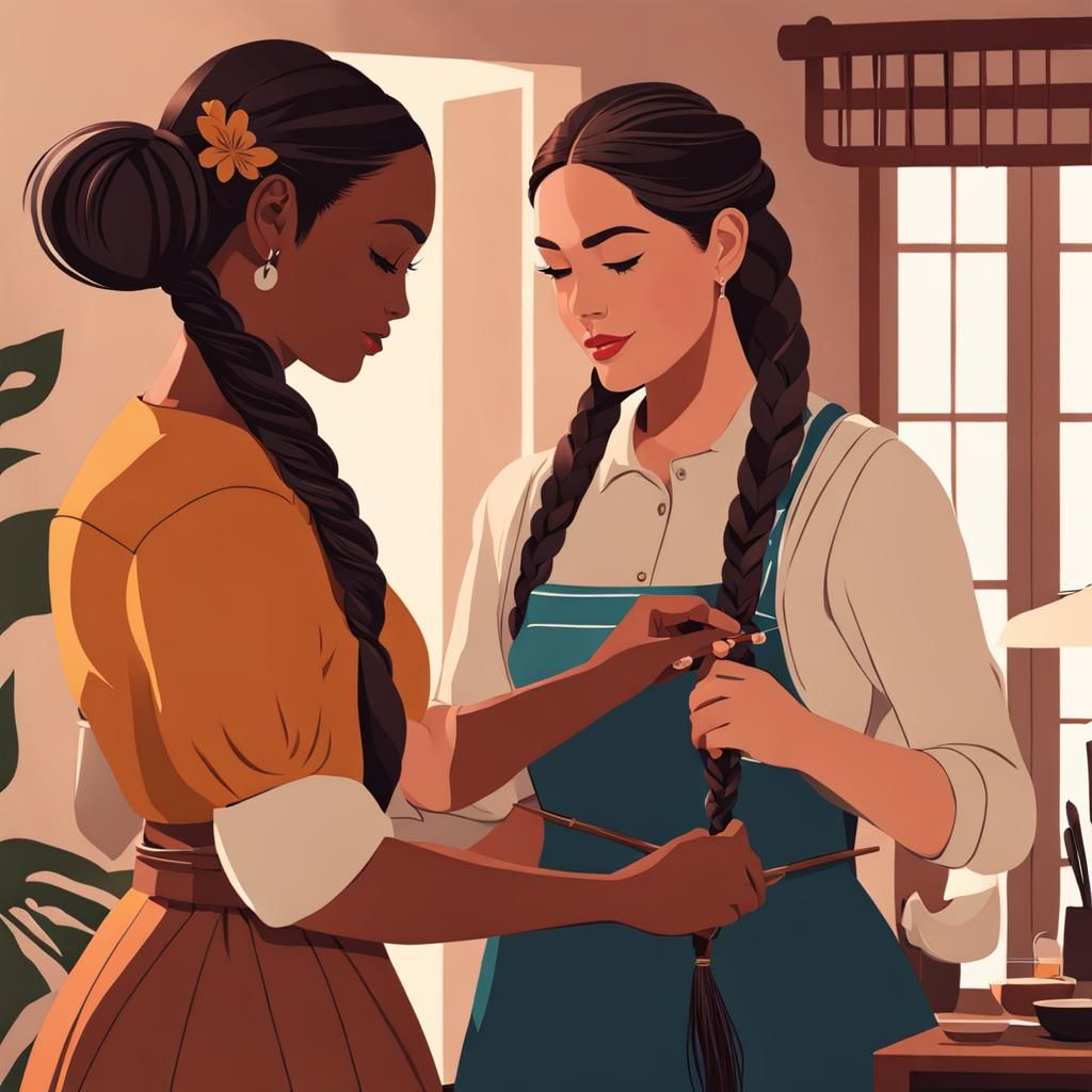 Woman Braiding Hair: Warm Concept Art