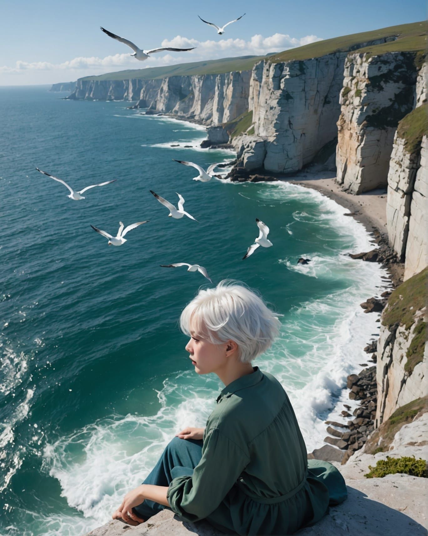 Girl on Cliff with Seagulls in Ultra ND Painting