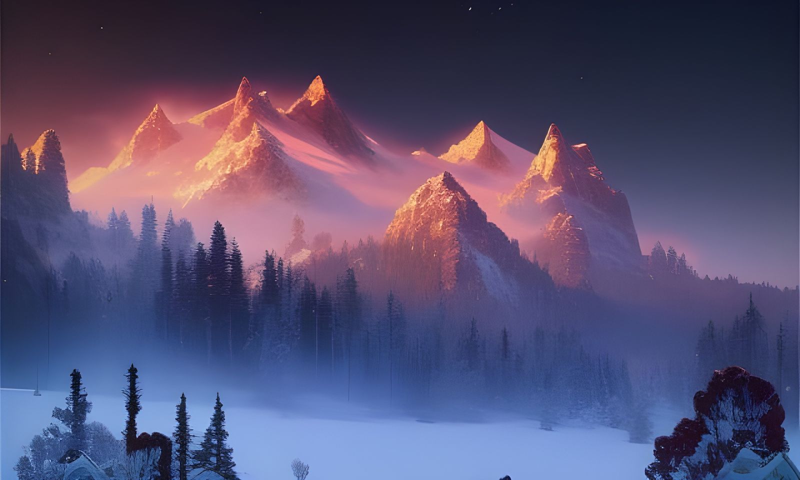 Picturesque Winter Valley in Sunny Morning Light