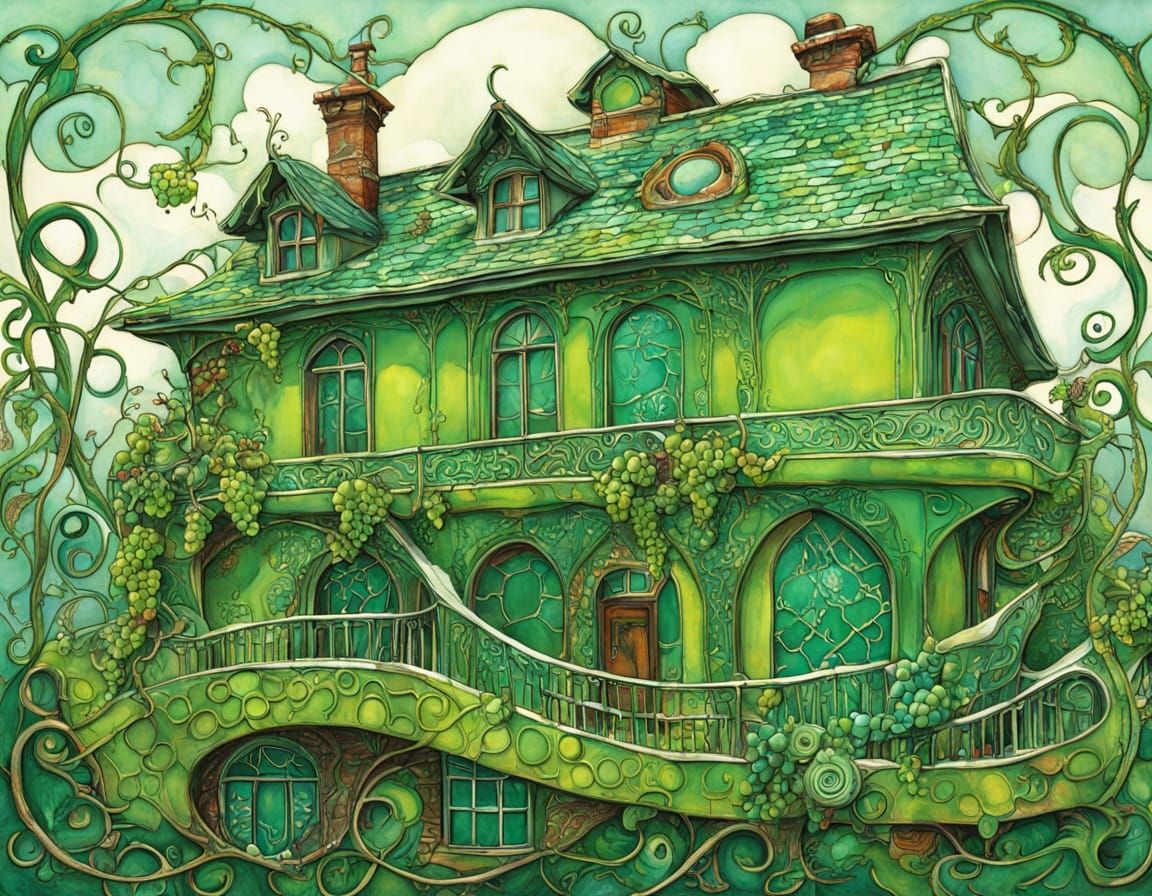 Art Nouveau Mansion Adorned with Green Lizards