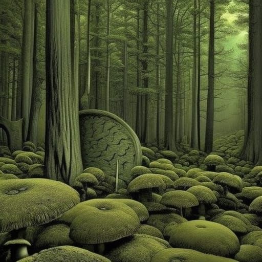 Creepy Motel in Mushroom Forest, Horror Art