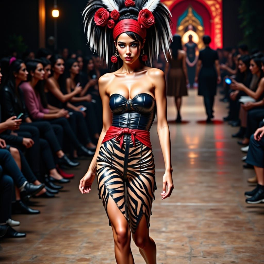 Vibrant Model Struts Down Runway in Zebra-Print Costume