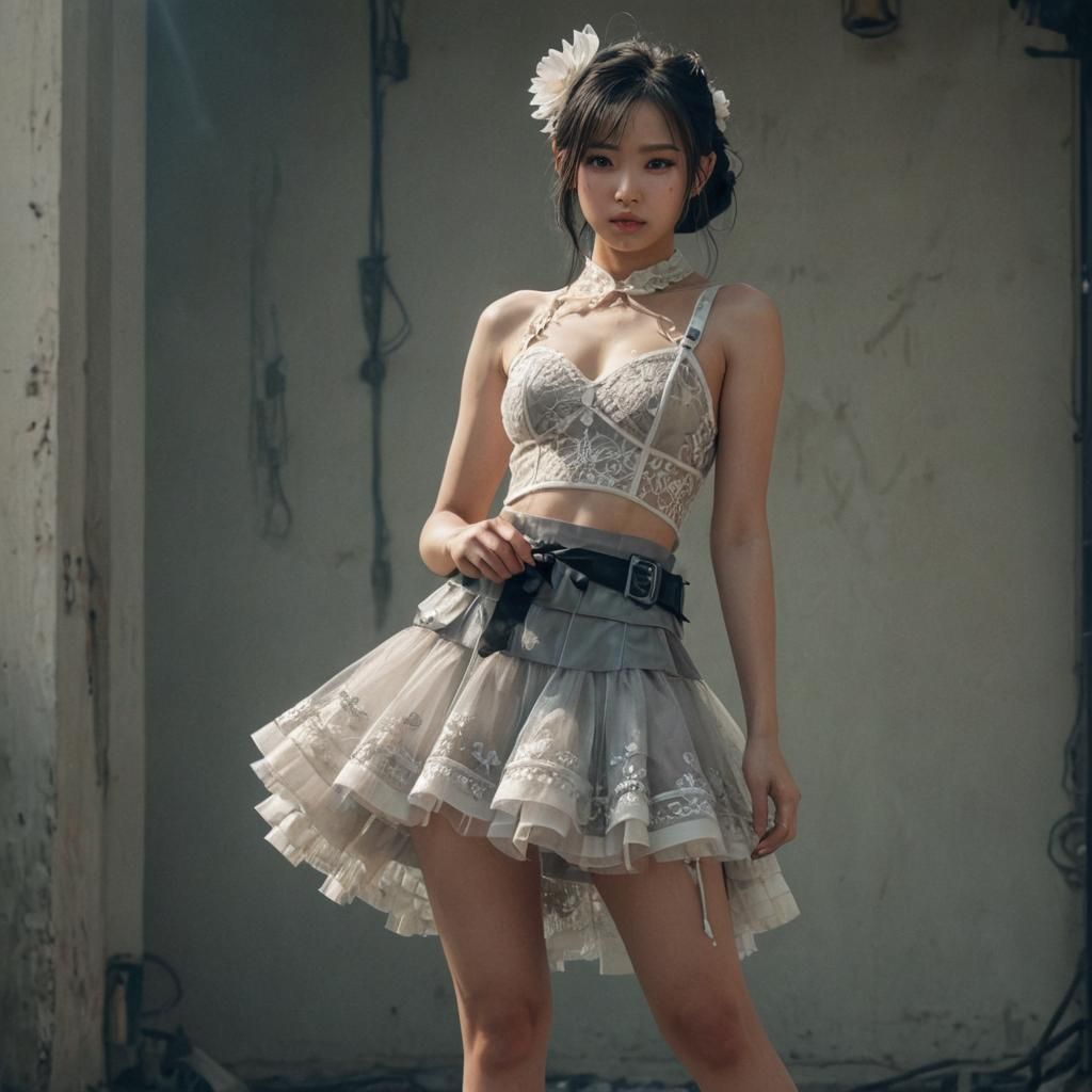 Vietnamese Woman in Short Dress, Cyberpunk Anime Art