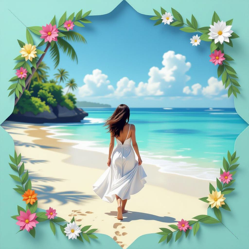 Origami Girl on Bali Beach Papercraft