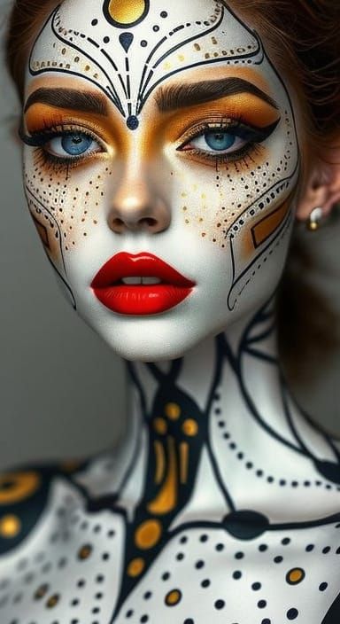 Surreal Portrait of Woman with Face and Body Painting