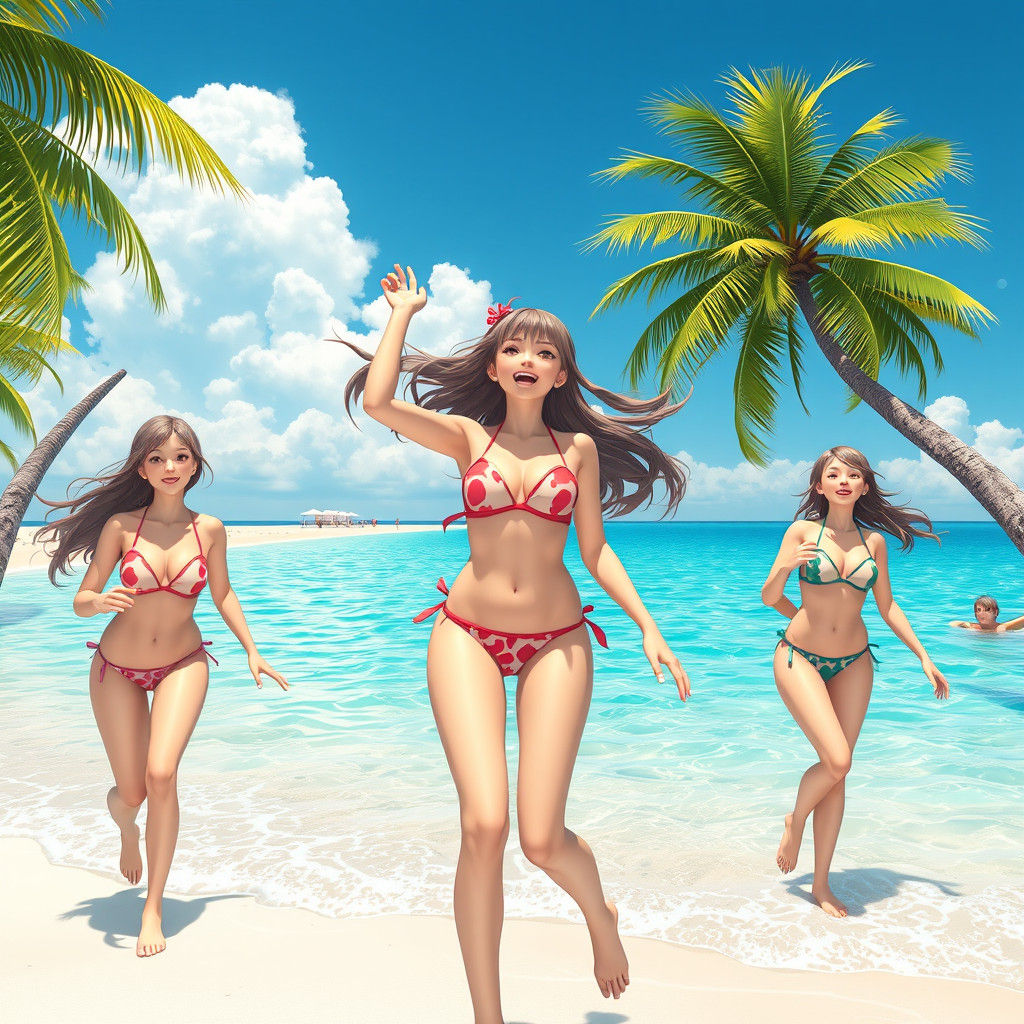 Girls at Beach: Vibrant Anime-Inspired 3D Art