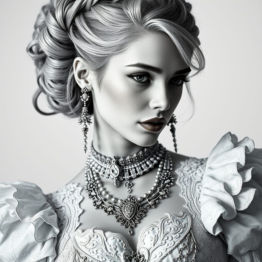 Hyper-Realistic Baroque Aristocrat Portrait in Monochrome