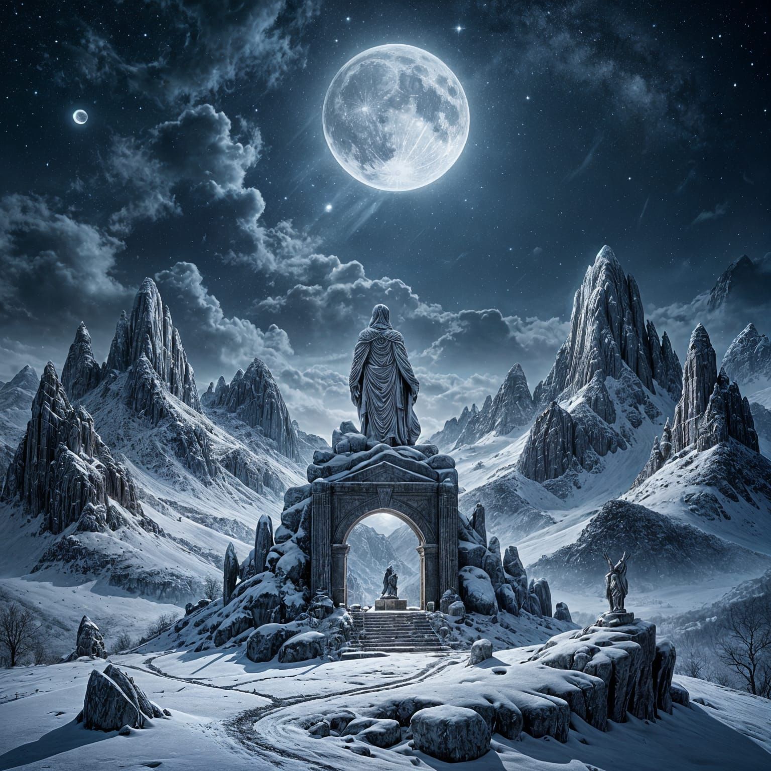 Megalithic City Under Starry Winter Equinox Sky