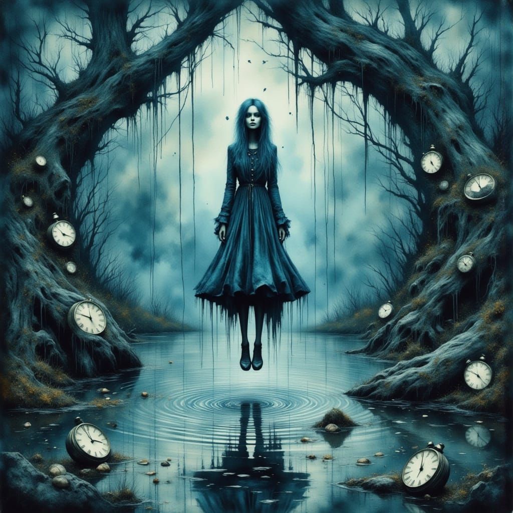 Surrealist Oil Painting in Watercolor Style, Dreamlike Figur...