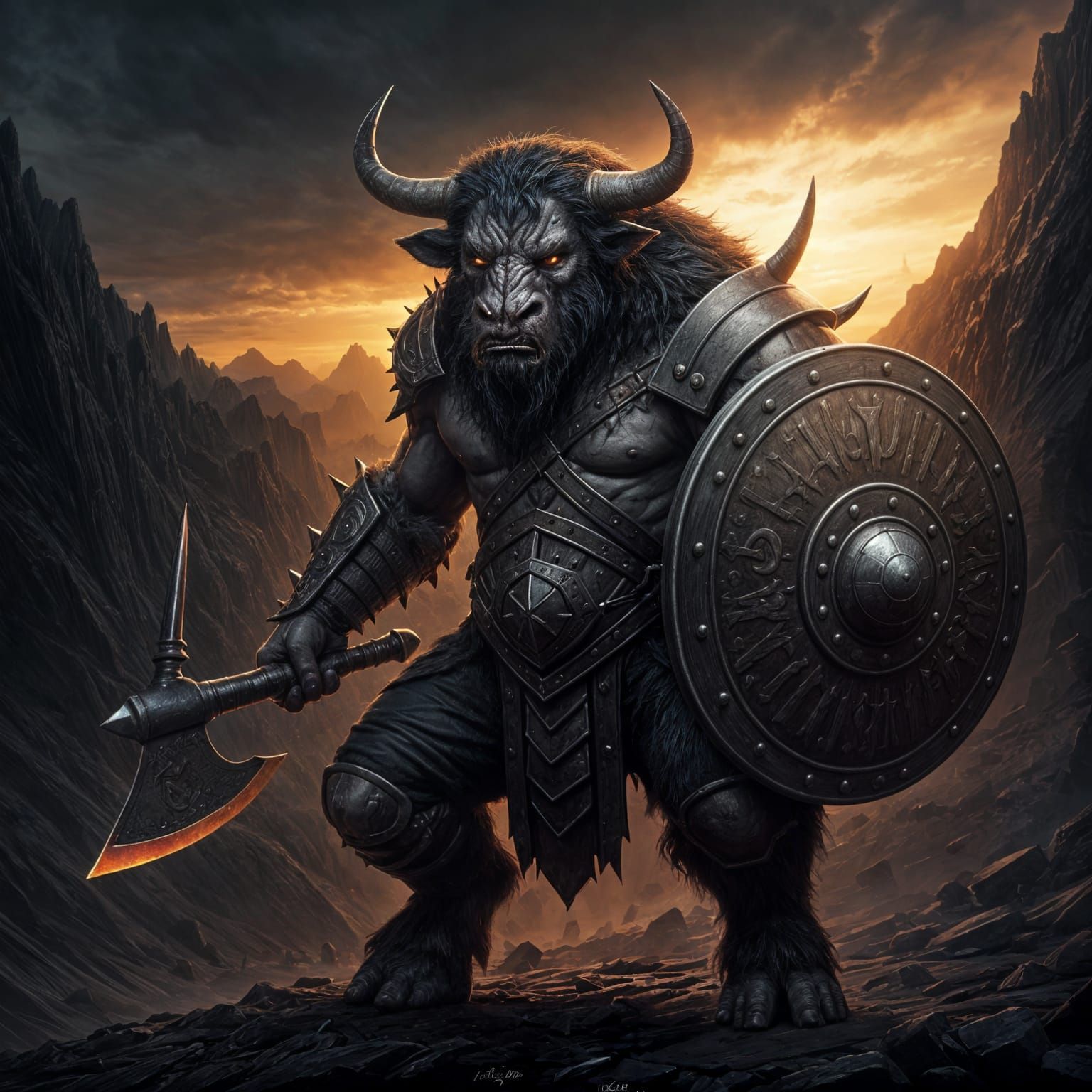Grimdark Minotaur with Axe and Shield