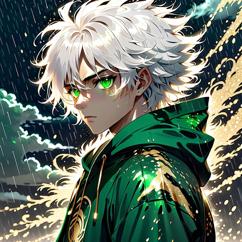 Silhouette of Boy in Glitter Rain, Ukiyo-E Style