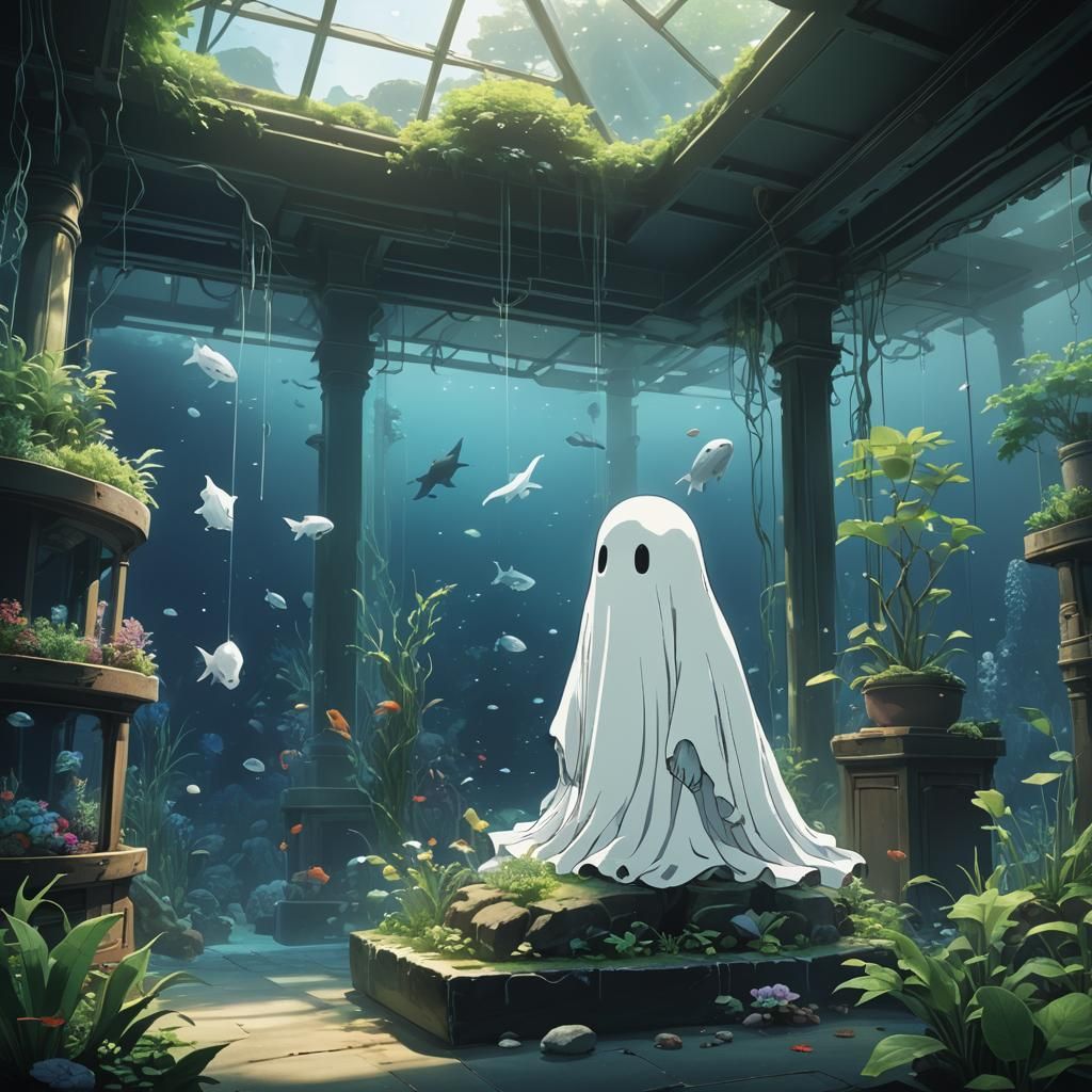 Anime Ghost in Aquarium, Ghibli Style