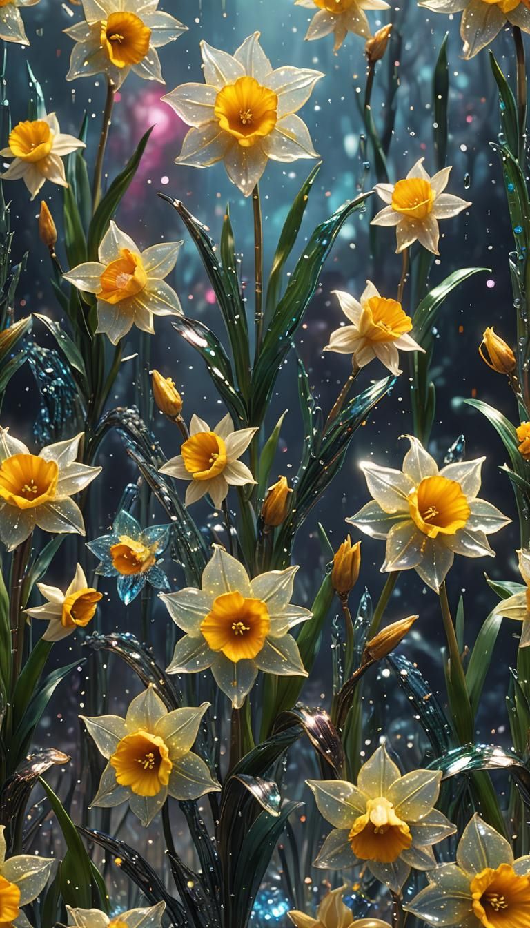 Glass Daffodil with Glittering Details